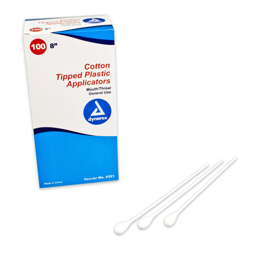 8 Inch Cotton Tipped Applicators for Mouth & Throat - 100 Count, Non-Sterile