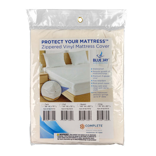 Full Size Zippered Mattress Protector 54 x 75 x 9 - Waterproof & Flame Retardant