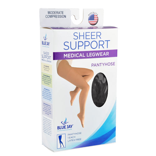 Ladies' Sheer Firm Support Petite Pantyhose 20-30 mmHg - Black, Compression Stockings for Varicose Veins & Swelling