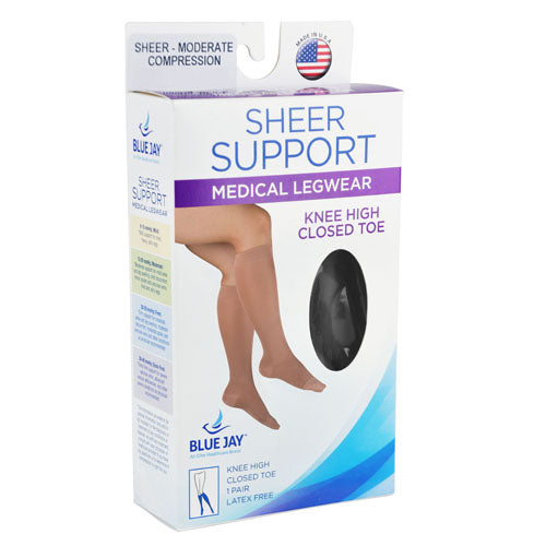 Ladies' Sheer Compression Knee High Stockings XL 15-20mmHg Black - Mild Support for Leg Relief