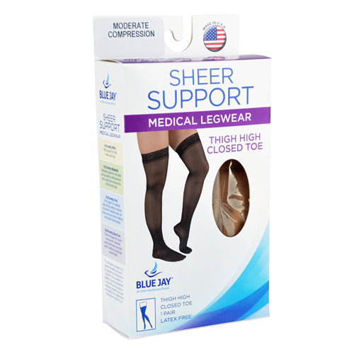 Ladies' Beige Compression Thigh High Stockings XL 15-20mmHg with Stay-Up Top for Varicose Veins