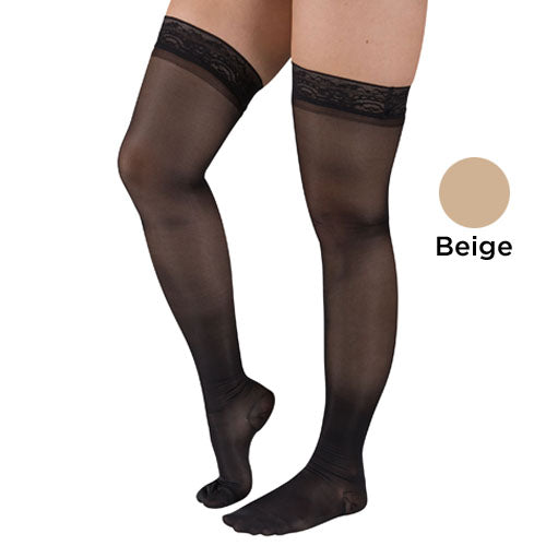 Ladies' Beige Compression Thigh High Stockings XL 15-20mmHg with Stay-Up Top for Varicose Veins