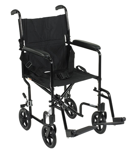 Lightweight Transport Wheelchair, 19" Wide, Blue Frame, Aluminum, 300 lbs Capacity