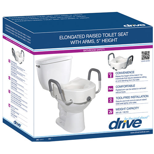 Drive Medical Raised Toilet Seat, 5-Inch Elongated with Aluminum Arms
