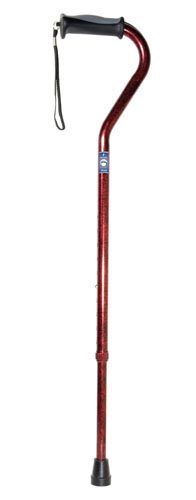 Red Crackle Offset Cane with Gel Grip - Adjustable Aluminum Walking Cane