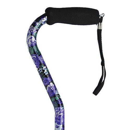 Mauve Floral Offset Handle Aluminum Cane - Adjustable, 300lb Capacity
