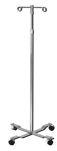 Adjustable Height IV Pole Stand with 2 Hooks & 4-Leg Weighted Base