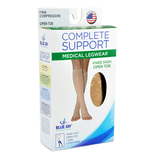 Firm 20-30 mmHg Compression Stockings - Beige, Open Toe, Below Knee - Medium