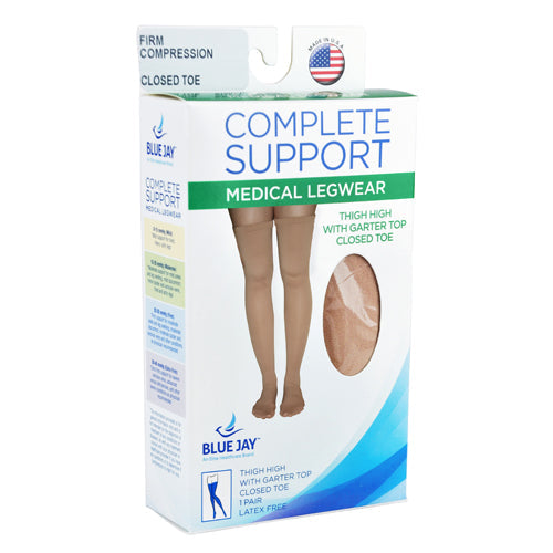 Firm 20-30 mmHg Thigh High Compression Stockings with Garter Top - Extra Large - Beige