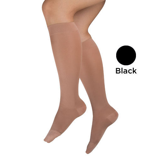 Microfiber Compression Knee High Stockings 15-20 mmHg - Black - Mild Support