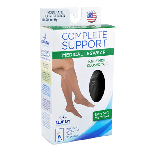 Microfiber Compression Knee High Stockings 15-20 mmHg - Black - Mild Support