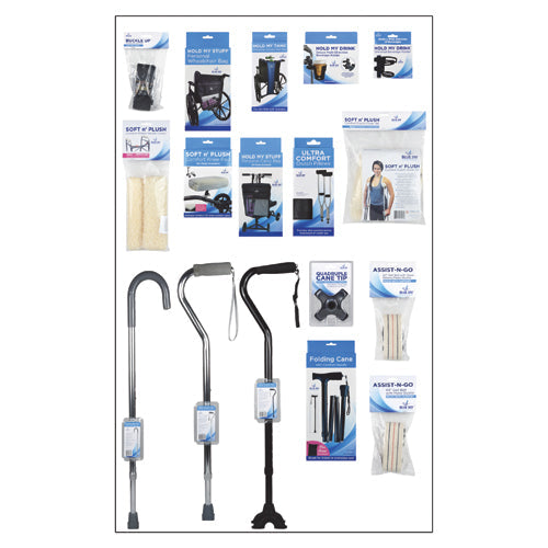 Mobility Aids Planogram Display, 3 ft - Wheelchair & Walker Accessories Included