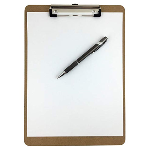 9x12.5 Hardboard Clipboard with Low Profile Clip - Letter Size, Smooth Surface, Retractable Loop