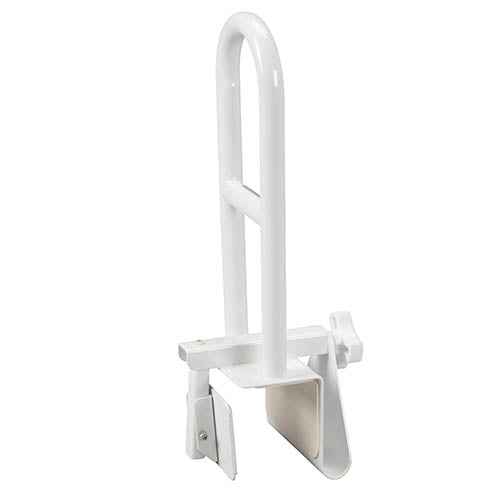 Clamp-On Tub Rail with Adjustable Grip - White Steel Grab Bar for Bathroom Safety