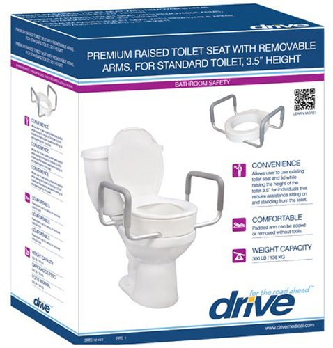 3-inch Raised Toilet Seat with Arms for Elongated Toilets - 300 lb Capacity