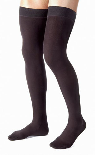 Jobst for Men 15-20 mmHg Thigh High Ribbed Compression Stockings - Black Large