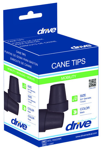 Cane Tips 5/8 Inch - Black Rubber Replacement Tips - Pack of 4