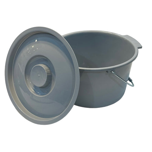 7.  5 Qt Gray Commode Pail with Lid and Handle - Case of 6 - Universal Fit