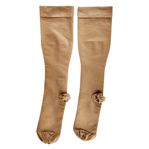 30-40 mmHg Compression Stockings, Below Knee, Closed Toe, Large - Beige