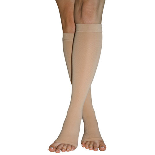 Firm Compression Stockings Large 20-30 mmHg Below Knee Open Toe - Beige
