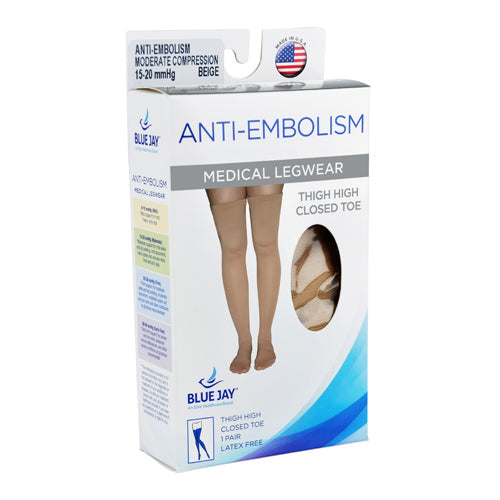 Anti-Embolism Stockings: 15-20 mmHg Thigh High, Closed Toe, Medium - Beige