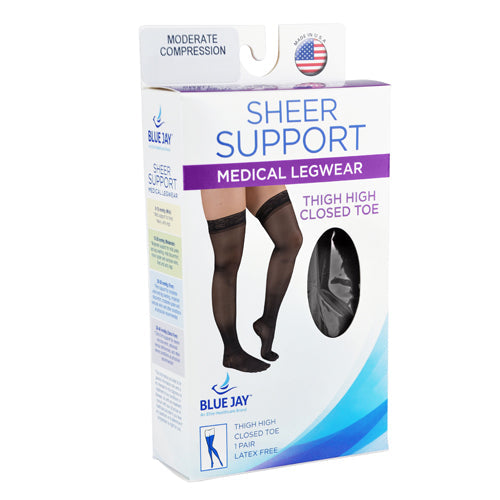 Ladies' Black Compression Thigh High Stockings XL, 15-20mmHg, Moderate Support, Stay-Up Top