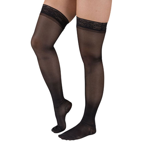 Ladies' Black Compression Thigh High Stockings XL, 15-20mmHg, Moderate Support, Stay-Up Top