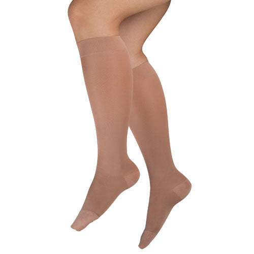 Ladies' Beige Sheer Compression Knee High Stockings 20-30 mmHg - Firm Support, Lg