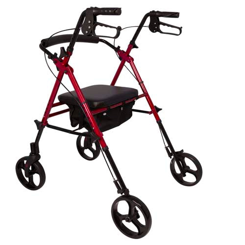 ProBasics Burgundy Aluminum Rollator - Height Adjustable, Padded Seat, 300 lb Capacity