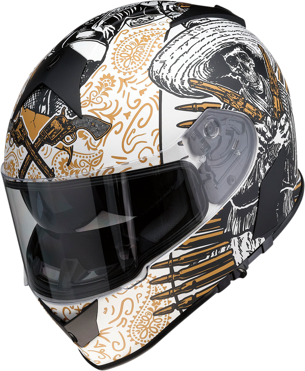 Z1R, Z1R Warrant Helmet with Drop-Down Sun Visor - Sombrero White/Gold, Medium 0101-14166