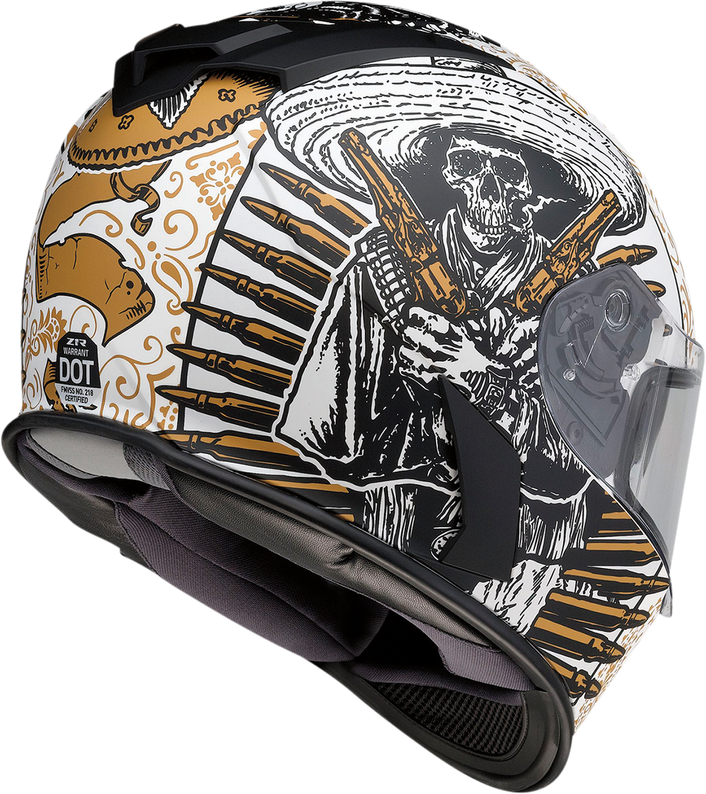 Z1R, Z1R Warrant Helmet with Drop-Down Sun Visor - Sombrero White/Gold, Medium 0101-14166