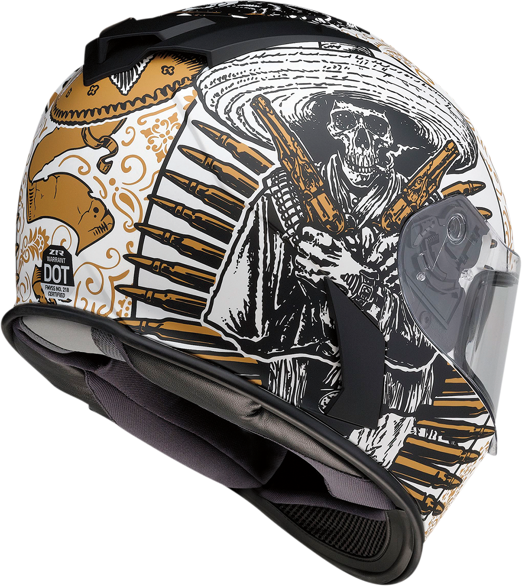 Z1R, Z1R Warrant Helmet with Drop-Down Sun Visor - Sombrero White/Gold, Medium 0101-14166
