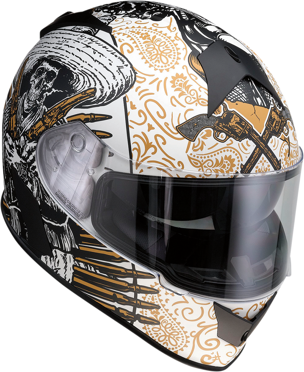 Z1R, Z1R Warrant Helmet with Drop-Down Sun Visor - Sombrero White/Gold, Medium 0101-14166