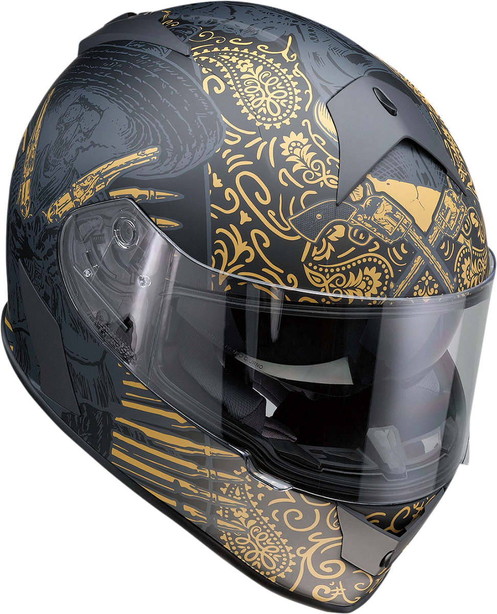 Z1R, Z1R Warrant Helmet Sombrero Black/Gold Small – Polycarbonate Motorcycle Helmet with Drop-Down Sun Visor and Ventilation System