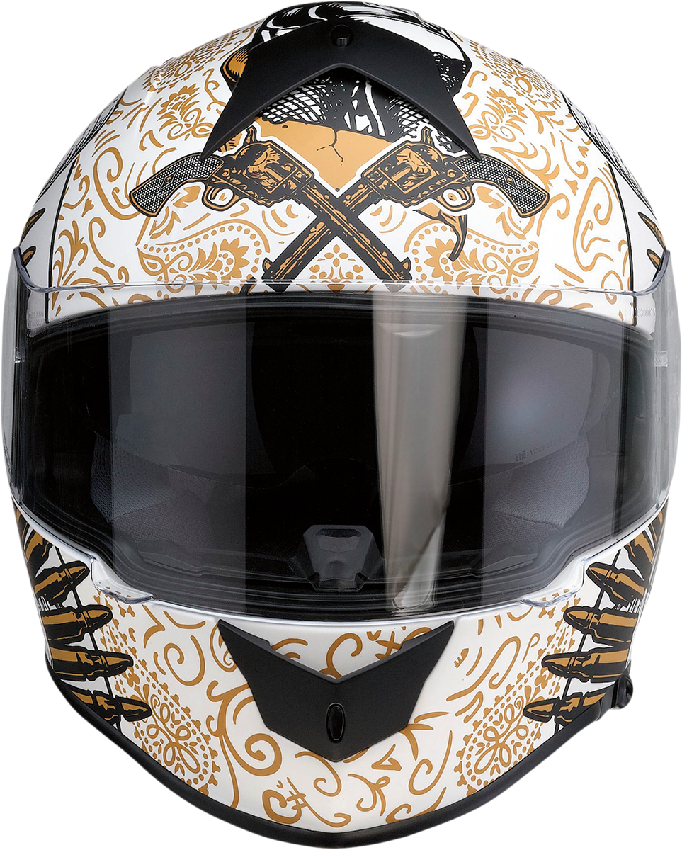 Z1R, Z1R Warrant Helmet with Drop-Down Sun Visor - Sombrero White/Gold, Medium 0101-14166