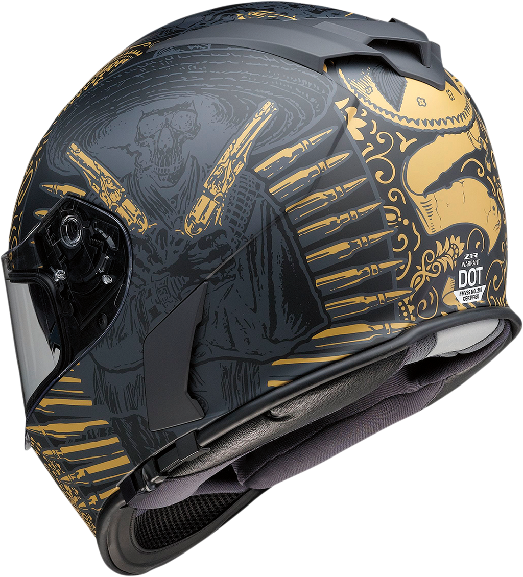 Z1R, Z1R Warrant Helmet Sombrero Black/Gold Small – Polycarbonate Motorcycle Helmet with Drop-Down Sun Visor and Ventilation System