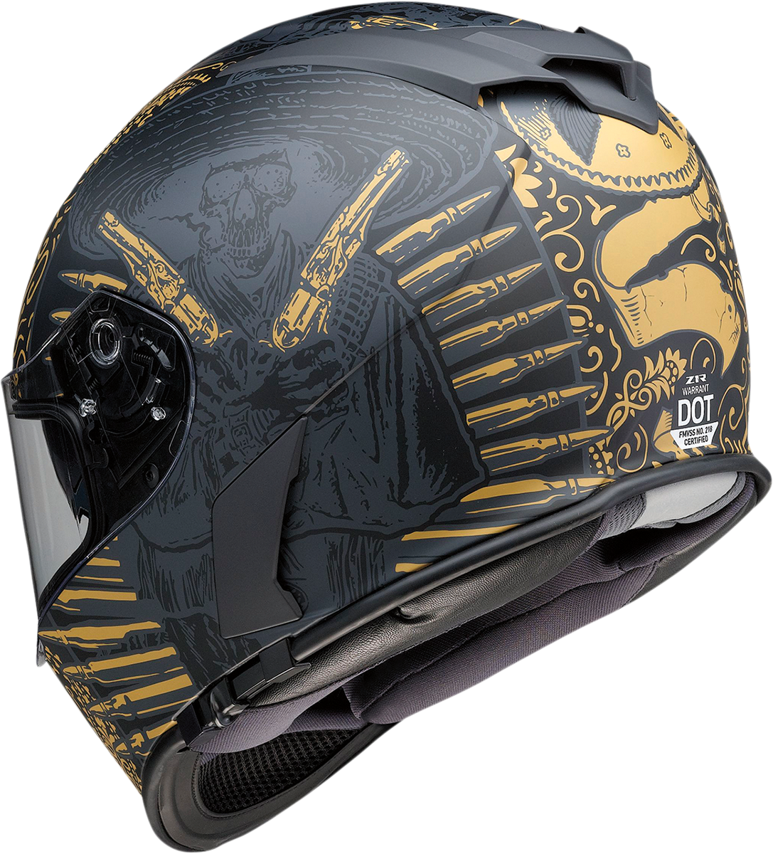 Z1R, Z1R Warrant Helmet Sombrero Black/Gold Small – Polycarbonate Motorcycle Helmet with Drop-Down Sun Visor and Ventilation System