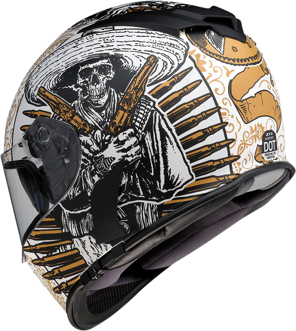 Z1R, Z1R Warrant Helmet with Drop-Down Sun Visor - Sombrero White/Gold, Medium 0101-14166