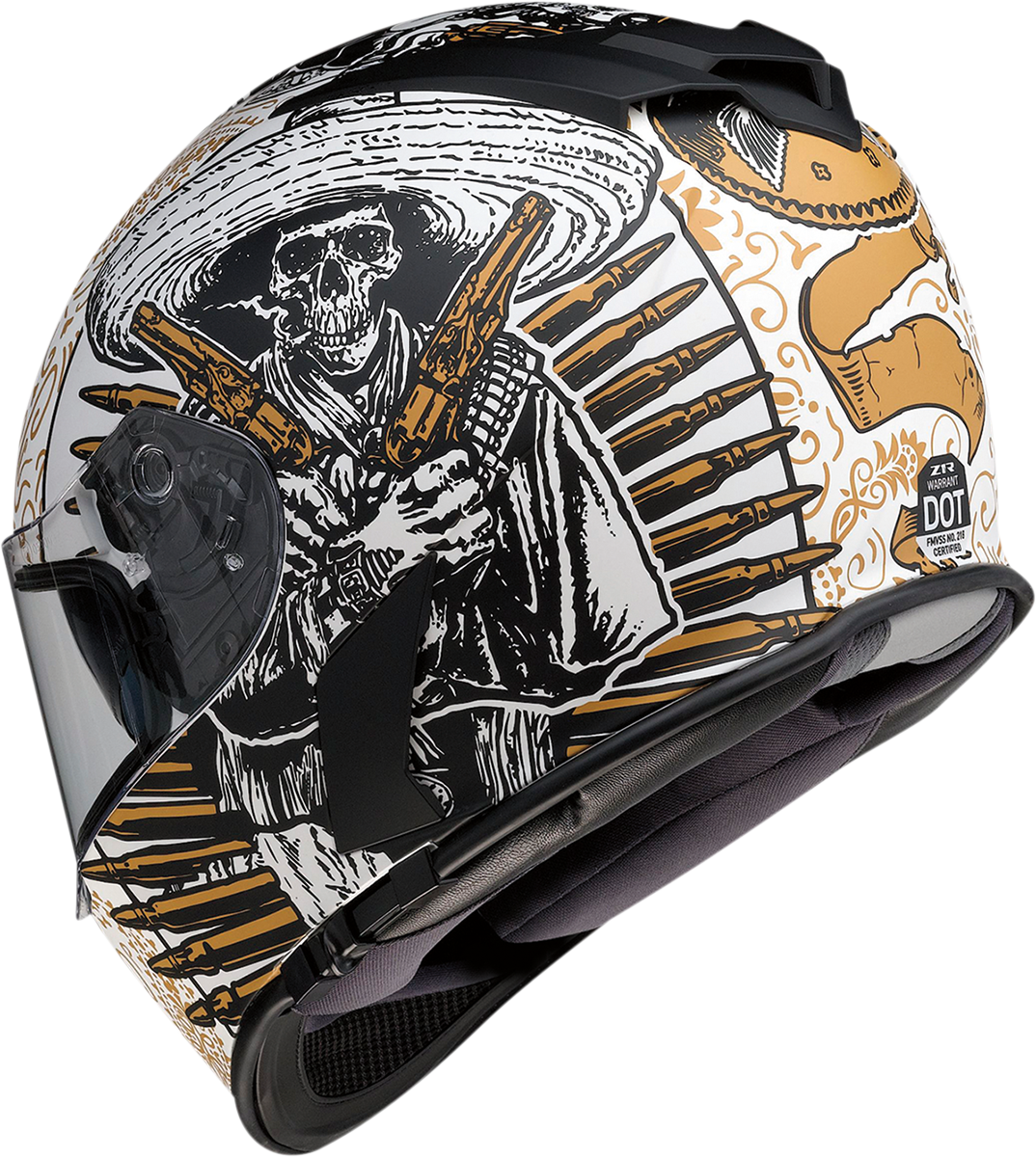 Z1R, Z1R Warrant Helmet with Drop-Down Sun Visor - Sombrero White/Gold, Medium 0101-14166