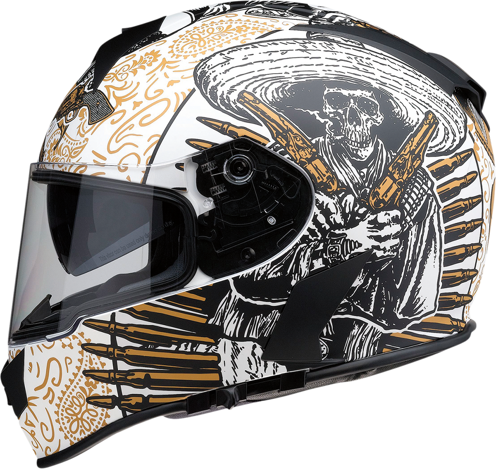 Z1R, Z1R Warrant Helmet with Drop-Down Sun Visor - Sombrero White/Gold, Medium 0101-14166
