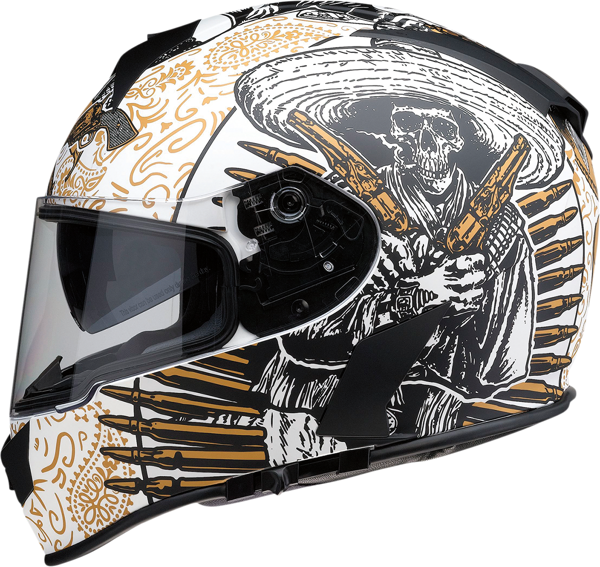 Z1R, Z1R Warrant Helmet with Drop-Down Sun Visor - Sombrero White/Gold, Medium 0101-14166