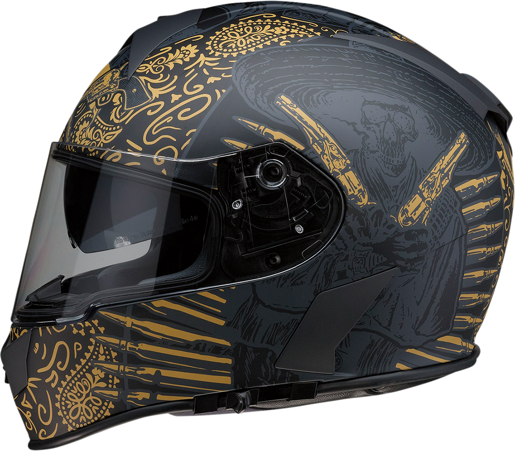 Z1R, Z1R Warrant Helmet Sombrero Black/Gold Small – Polycarbonate Motorcycle Helmet with Drop-Down Sun Visor and Ventilation System
