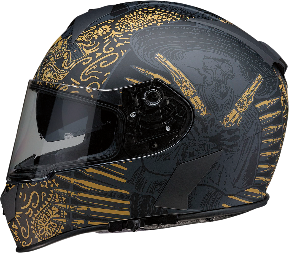 Z1R, Z1R Warrant Helmet Sombrero Black/Gold Small – Polycarbonate Motorcycle Helmet with Drop-Down Sun Visor and Ventilation System