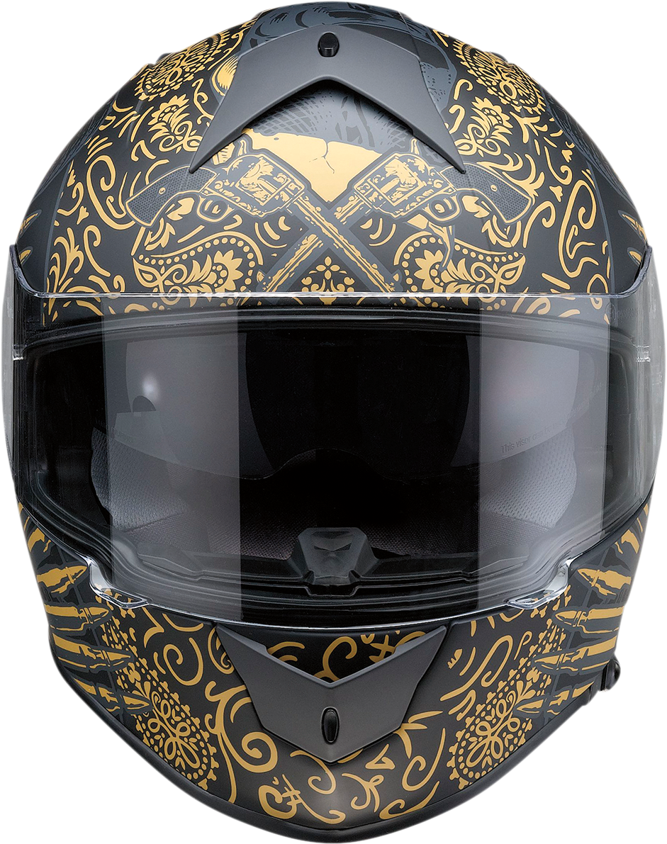 Z1R, Z1R Warrant Helmet Sombrero Black/Gold Small – Polycarbonate Motorcycle Helmet with Drop-Down Sun Visor and Ventilation System
