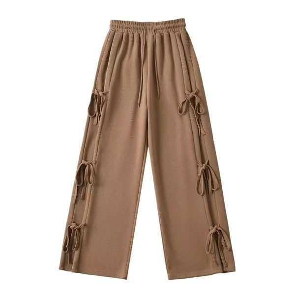Side tie ribbon bows sweat pants