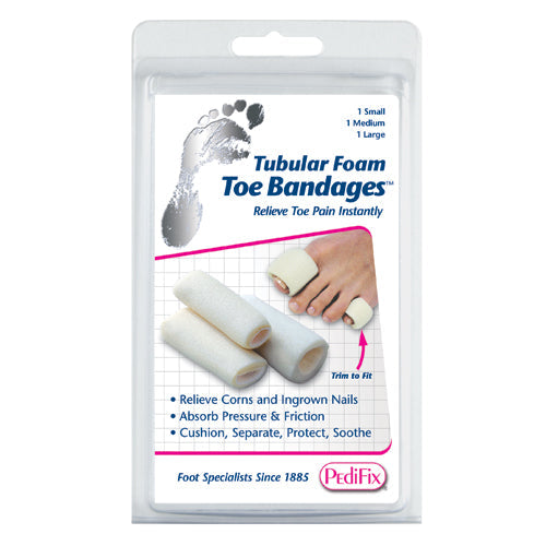 Tubular Foam Toe Bandages - Corn & Ingrown Nail Relief - Pack of 3 (S, M, L)