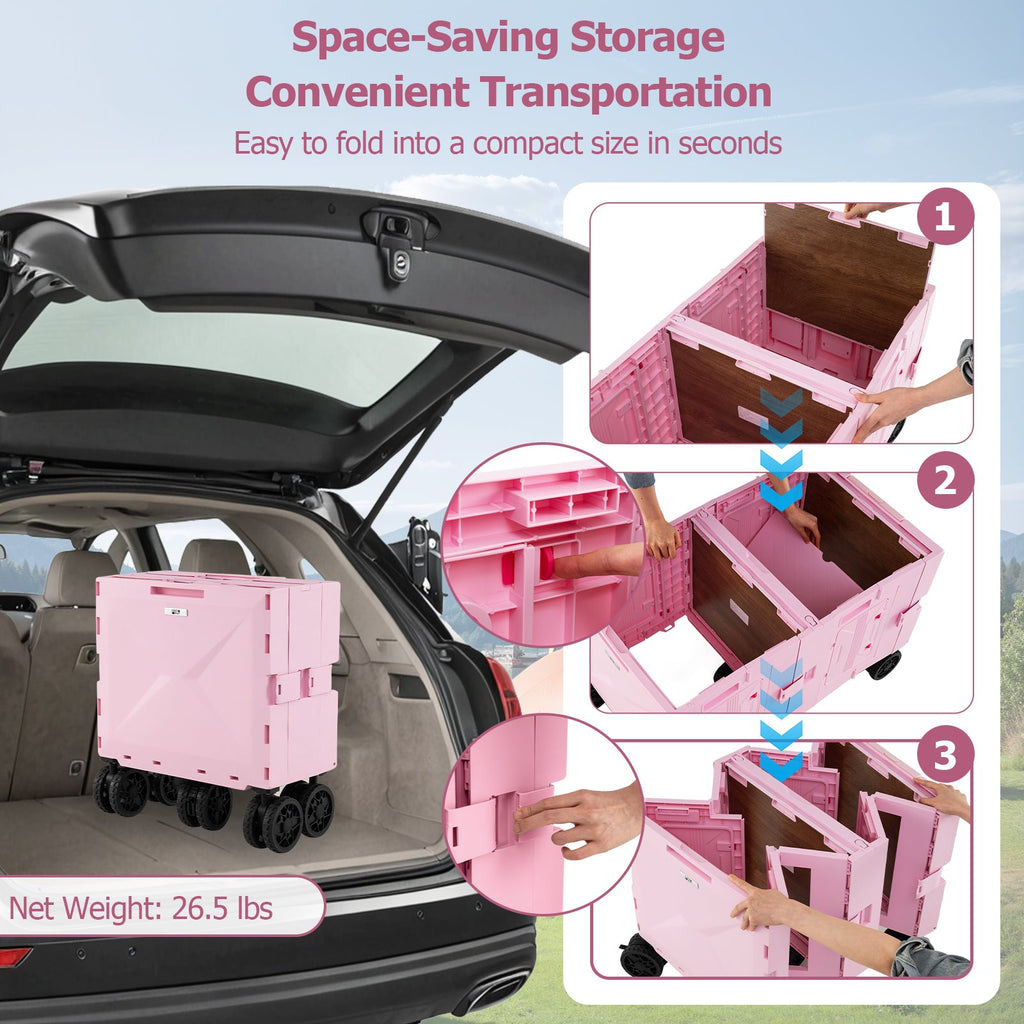 Large Foldable Utility Cart with 2-Tier Storage Crates and Telescoping Handle