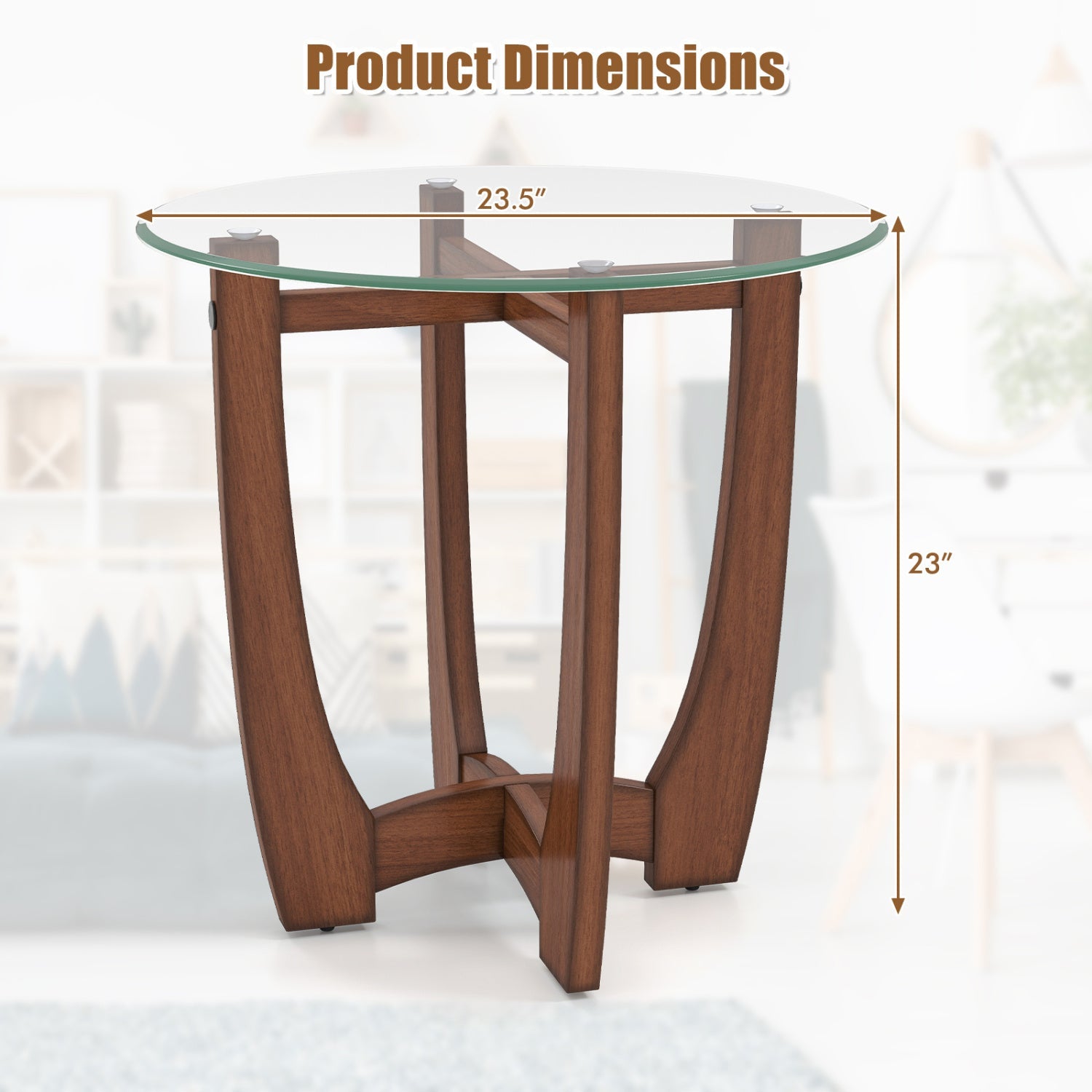 Round End Table Set of 2 with Tempered Glass Top