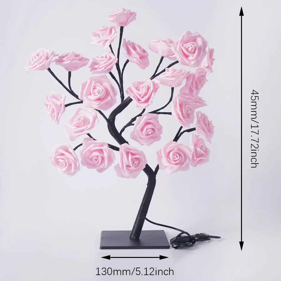 24 LED USB Rose Tree Table Lamp Fairy Flower Night Light for Home Wedding Party Bedroom Gift - PhishStones Products