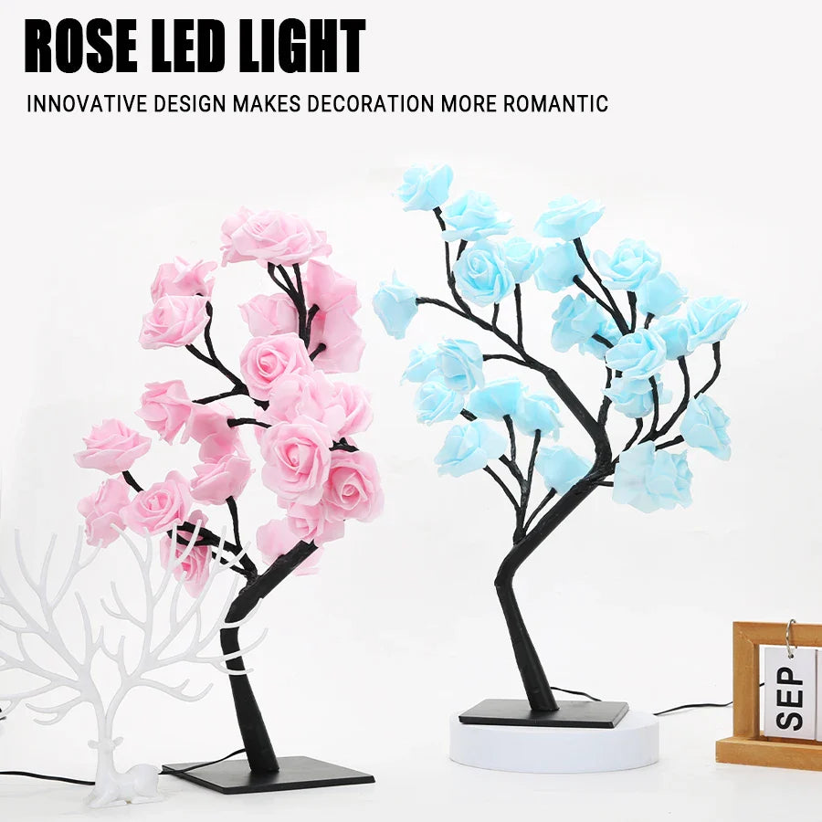 24 LED USB Rose Tree Table Lamp Fairy Flower Night Light for Home Wedding Party Bedroom Gift - PhishStones Products